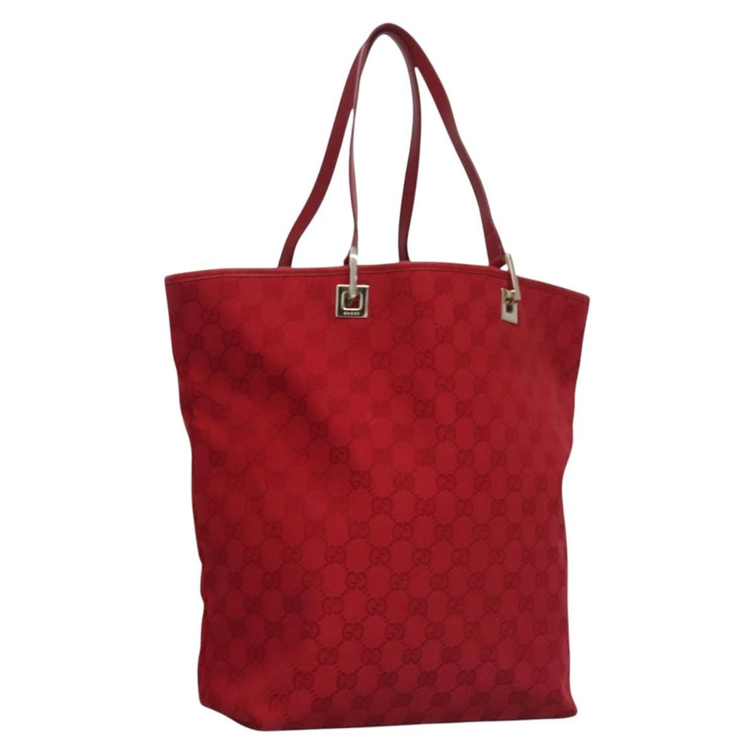Red and Gold GG Canvas Gucci Tote Bag with Dust Bag: Red and Gold GG Canvas Gucci Tote Bag with Dust Bag This GUCCI GG Canvas tote bag for women features a red and gold exterior crafted from signature GG canvas. The bag includes dual handles with a hand
