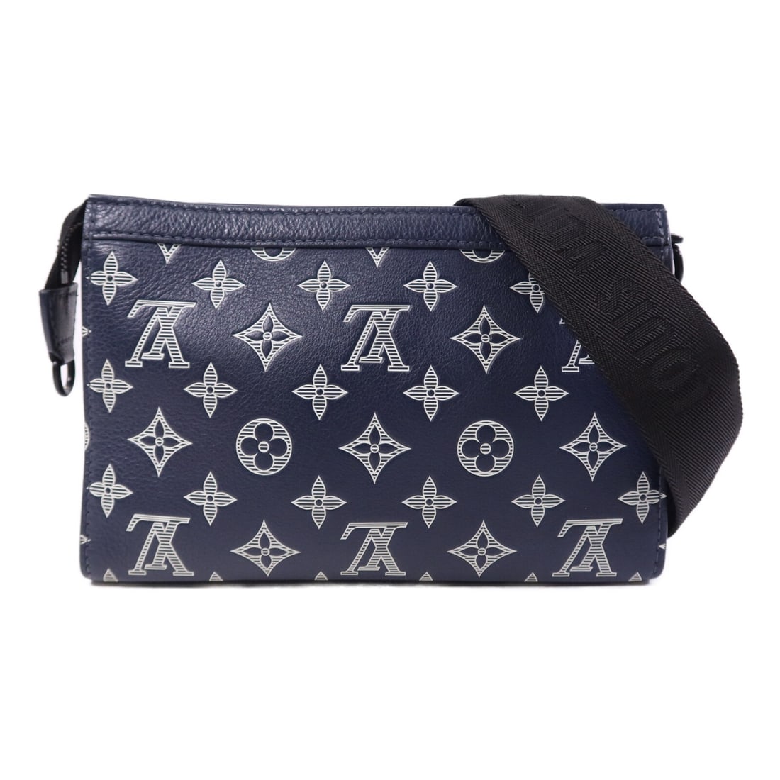 Louis Vuitton Gaston Blue Calfskin Monogram Shadow Shoulder Wallet Bag (1 of 14)