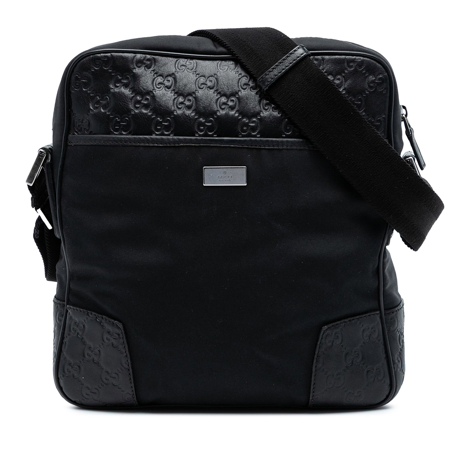 Gucci Guccissima Nylon Crossbody Bag with Adjustable Canvas Strap: Gucci Guccissima Nylon Crossbody Bag with Adjustable Canvas Strap This crossbody bag showcases a nylon body with signature Guccissima trim and features an adjustable flat canvas strap for comfortable 