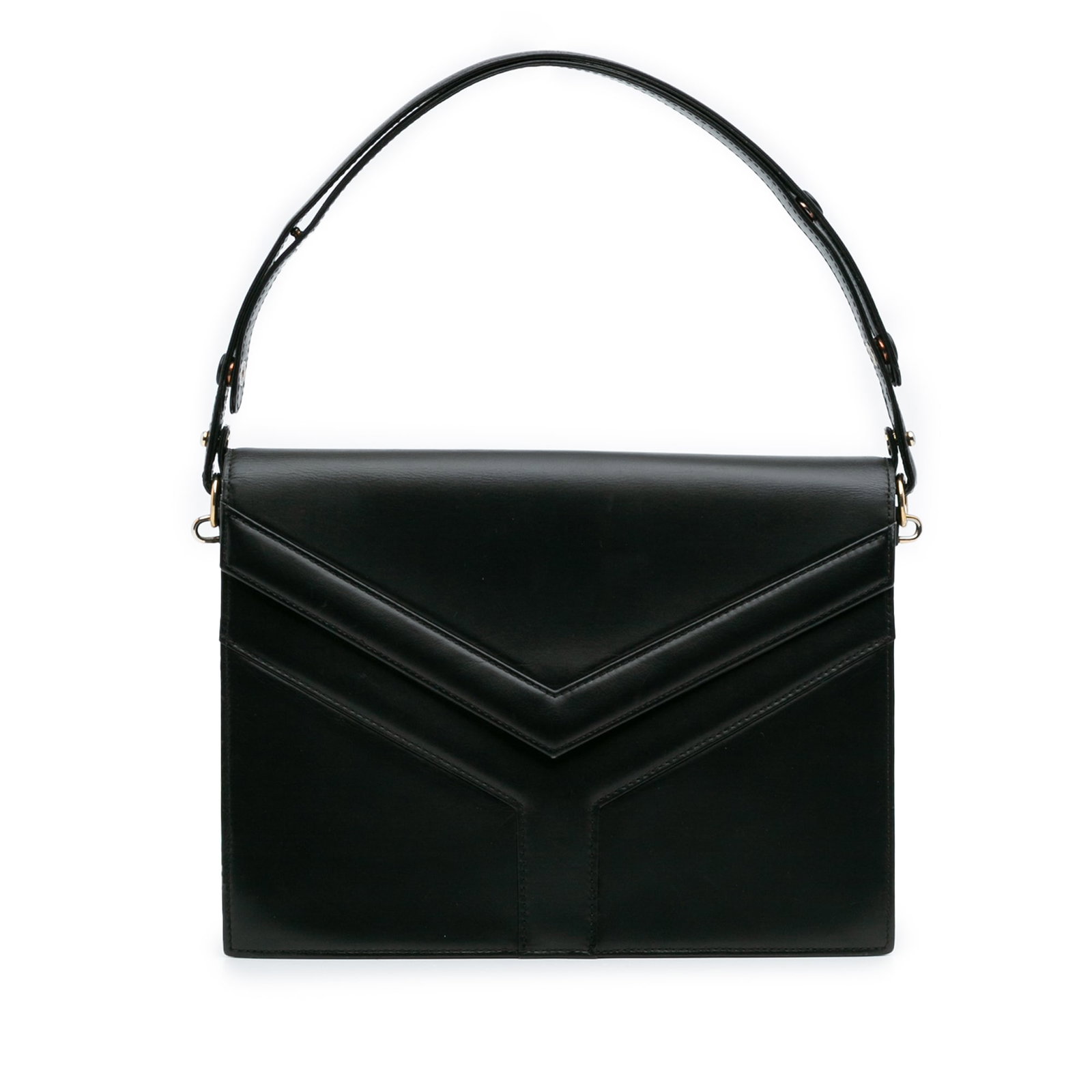 Saint Laurent Black Leather Handbag with Adjustable Handle: Saint Laurent Black Leather Handbag with Adjustable Handle This Saint Laurent Leather Handbag is crafted from high-quality leather, featuring an adjustable flat leather handle and a front flap with a 