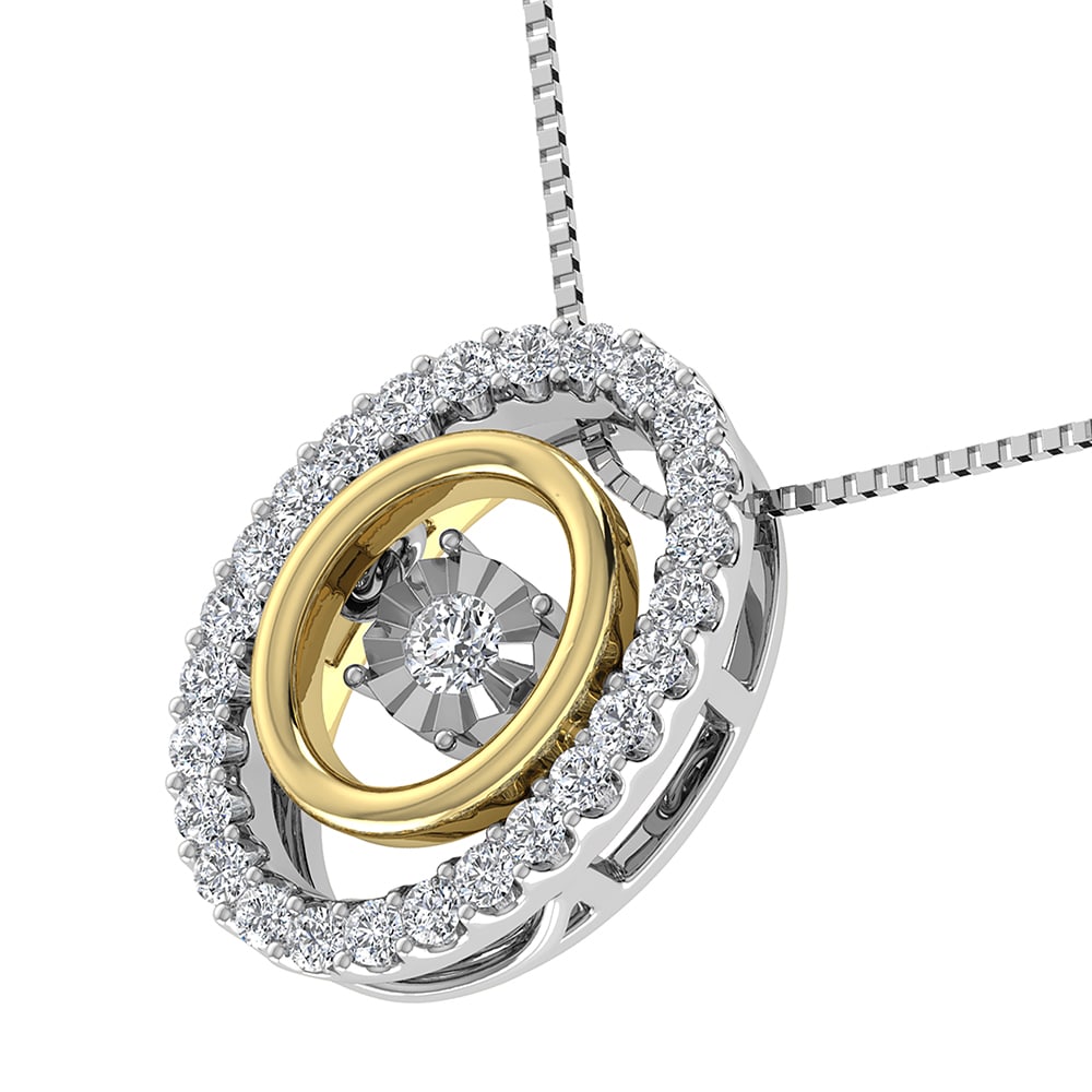 10K Two Tone 1/5 Ct Ct.Tw. Diamond Oval Shape Shimmering Pendant: 10K Two Tone 1/5 Ct Ct.Tw. Diamond Oval Shape Shimmering Pendant 10k Two Tone Stone Color: G-h Stone Clarity: I1 Unless otherwise specified, pendants that include a chain are paired with our standard 
