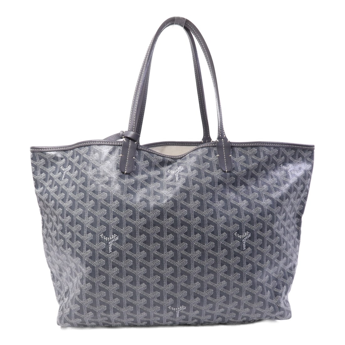 Goyard Saint Louis PM Gray Coated Canvas Tote Bag with Silver Hardware: Goyard Saint Louis PM Gray Coated Canvas Tote Bag with Silver Hardware This Goyard Saint Louis PM tote bag features a durable gray PVC coated canvas exterior. Designed for women, it offers a spacious 