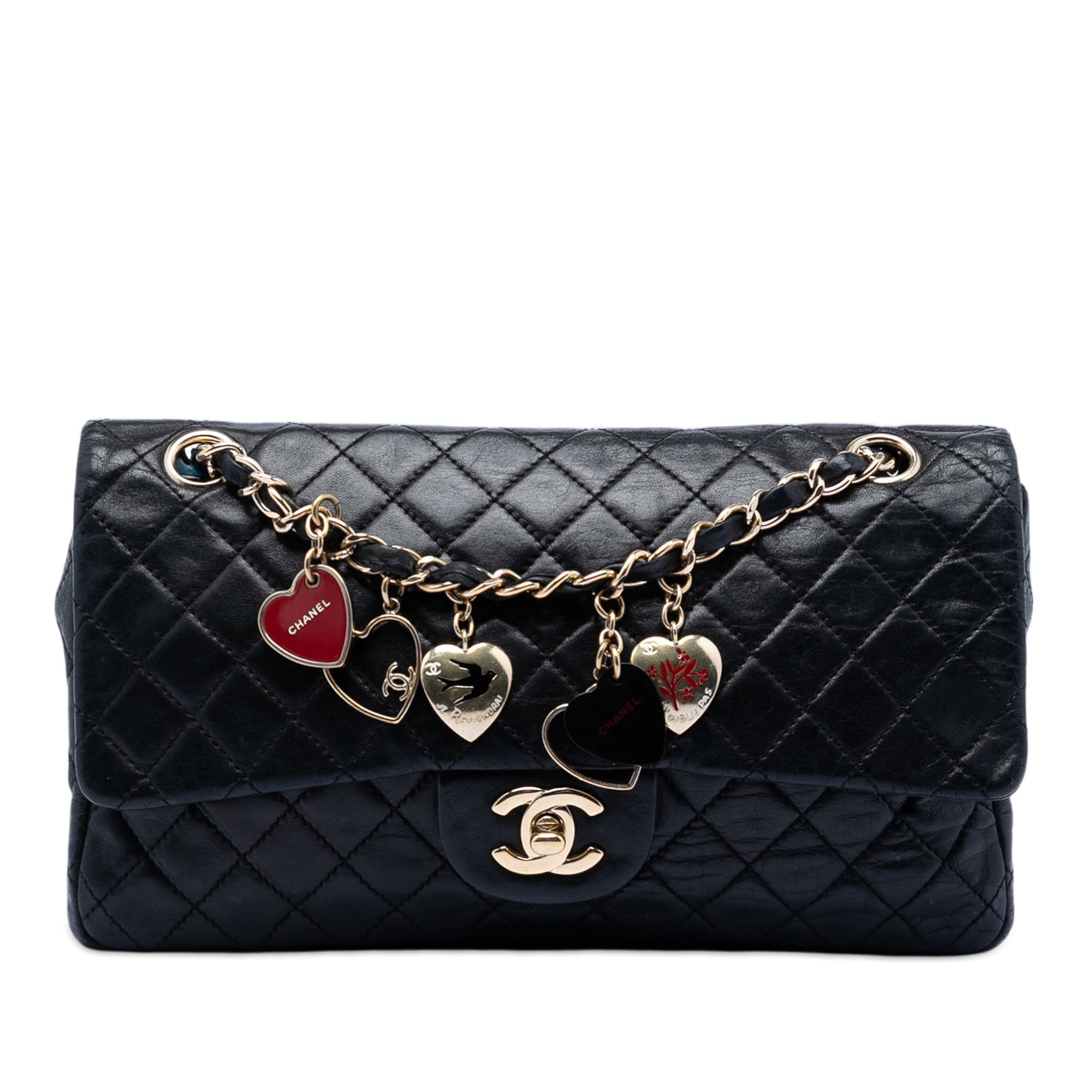 Chanel Valentines Heart Charms Medium Classic Black Lambskin Flap Bag (1 of 7)