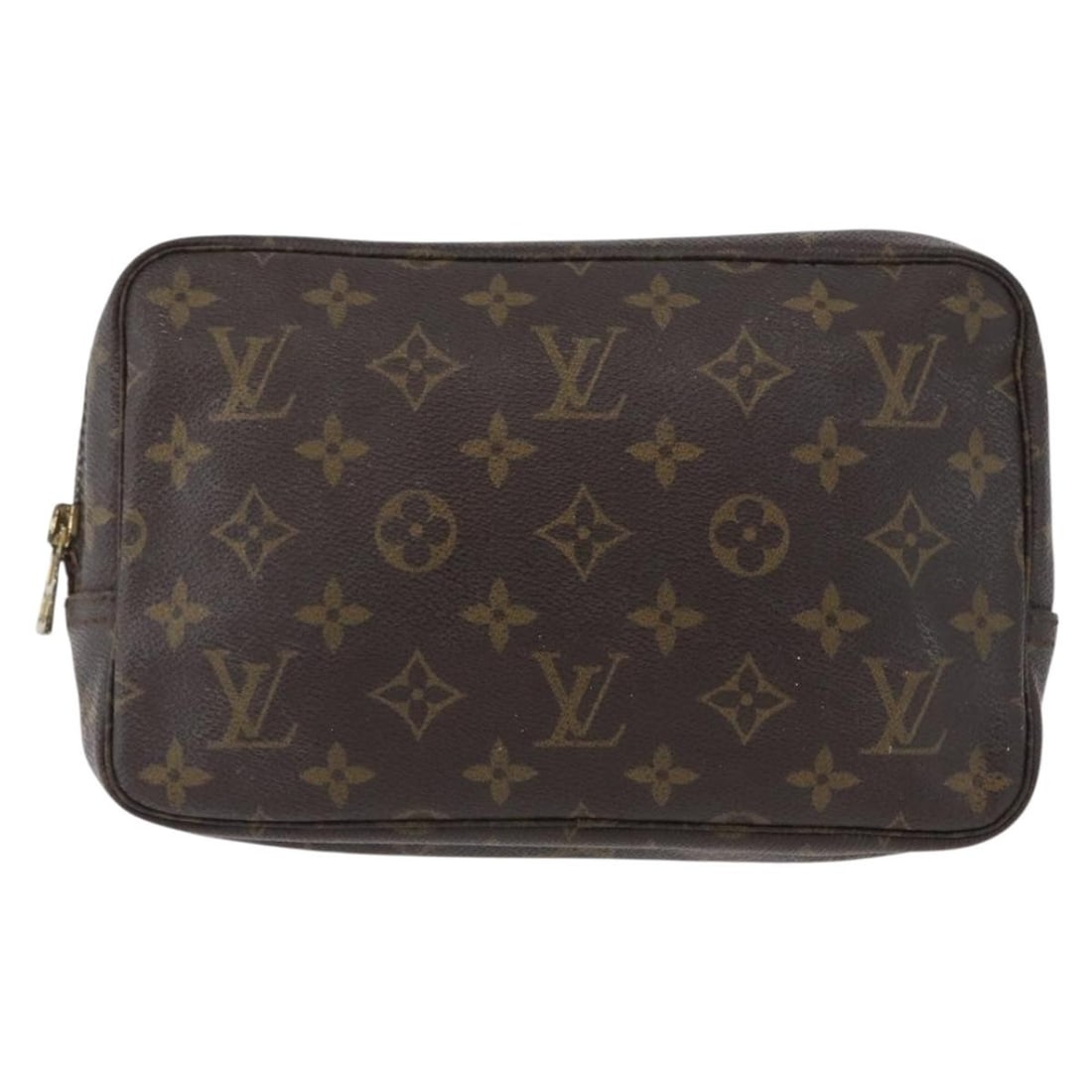 Monogram Canvas Trousse Toilette Bag by Louis Vuitton Brown 23cm: Monogram Canvas Trousse Toilette Bag by Louis Vuitton Brown 23cm This Louis Vuitton Trousse Toilette pouch features the iconic Monogram canvas in brown, designed for women. The exterior shows signs of