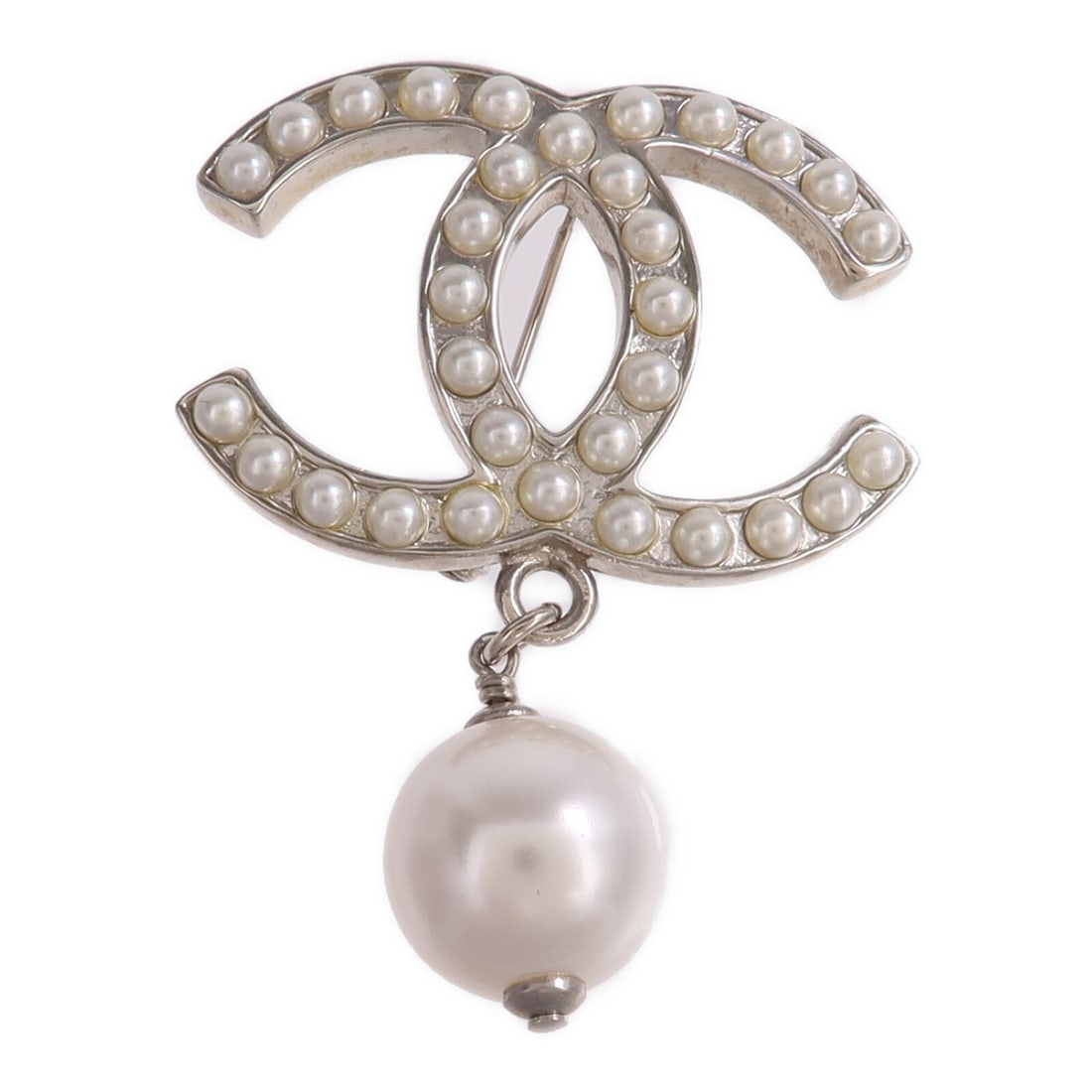 Silver Tone CHANEL CC Logo Brooch for Women (1 of 8)