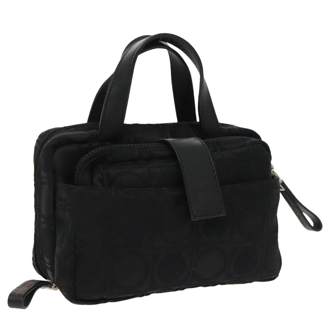 Black and Silver Nylon Handbag by Salvatore Ferragamo Italy: Black and Silver Nylon Handbag by Salvatore Ferragamo Italy This Salvatore Ferragamo women's handbag features a compact and stylish design crafted from nylon in a silver and black color combination. M