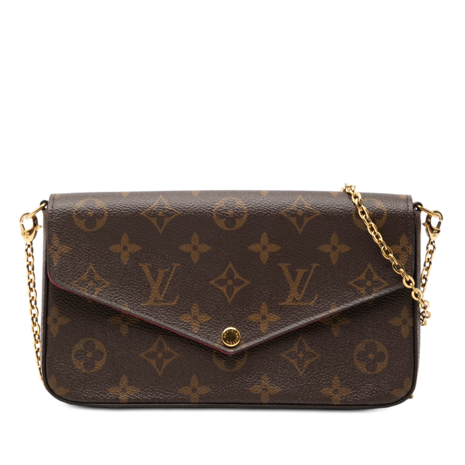 Felicie Monogram Canvas Shoulder Bag with Chain Strap by Louis Vuitton: Felicie Monogram Canvas Shoulder Bag with Chain Strap by Louis Vuitton The Louis Vuitton Monogram Pochette Felicie features a monogram canvas exterior, a detachable chain shoulder strap, a top flap wi