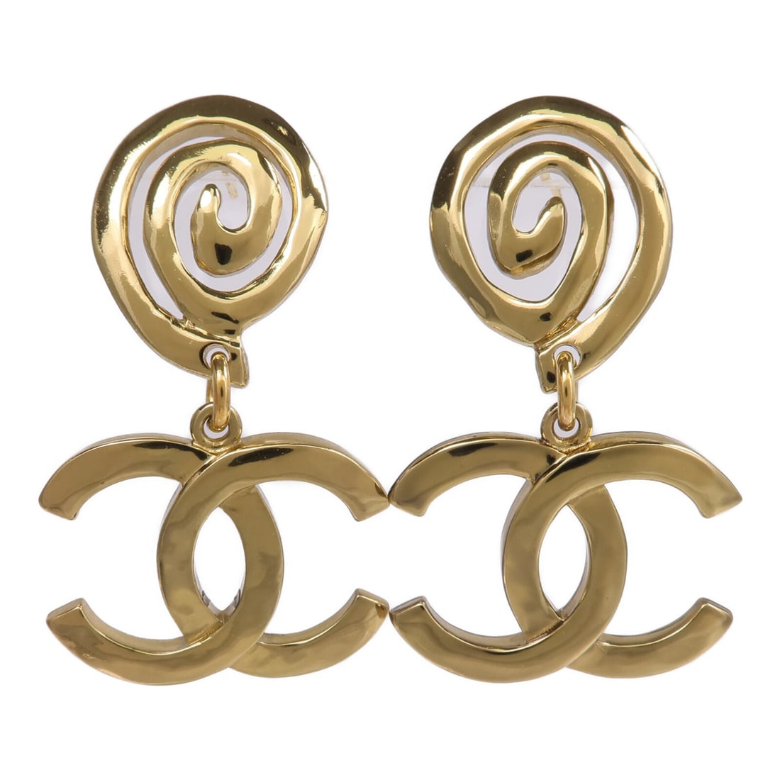 Chanel Gold Tone Metal CC Logo Pierced Earrings for Women: Chanel Gold Tone Metal CC Logo Pierced Earrings for Women These CHANEL CC pierced earrings feature a gold-tone finish and are designed for women. The earrings have a classic CHANEL CC motif and are cr