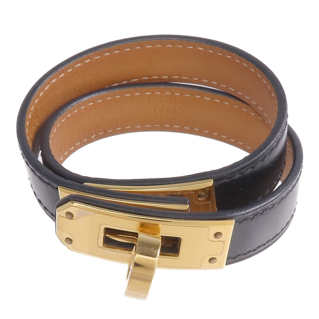 Hermes Kelly Double Tour Black Calfskin Bracelet with Gold Hardware (1 of 11)