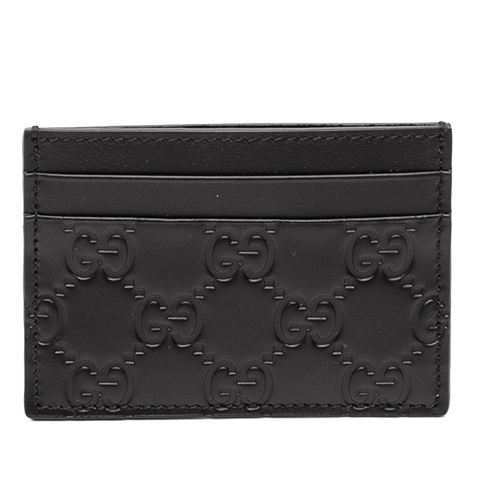 Gucci Guccissima Black Embossed Leather Card Wallet Italy: Gucci Guccissima Black Embossed Leather Card Wallet Italy This Guccissima card holder features an embossed leather exterior and multiple card slots. The piece is crafted in Italy and showcases a black