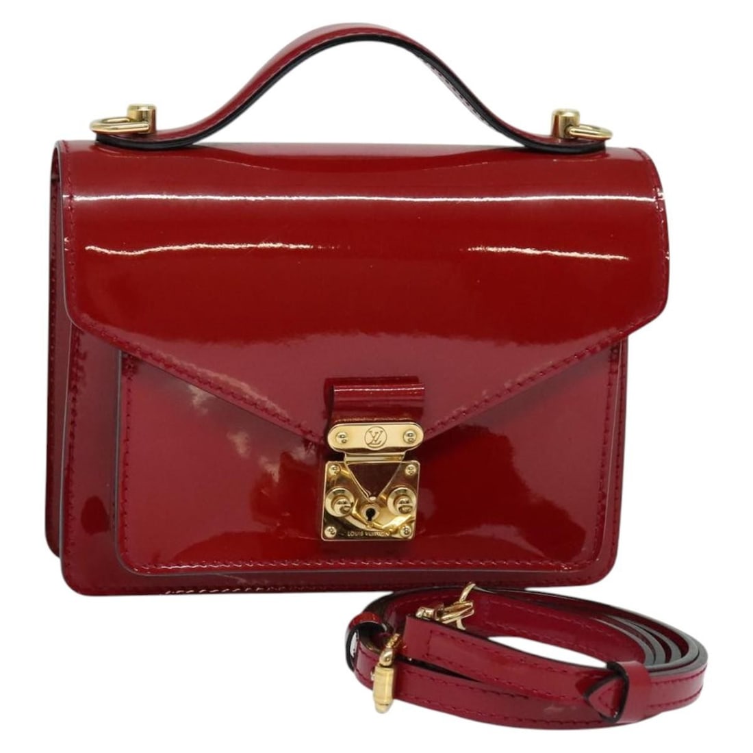 Louis Vuitton Monceau BB Vernis Patent Leather Rose Andian 2way Handbag with Strap: Louis Vuitton Monceau BB Vernis Patent Leather Rose Andian 2way Handbag with Strap This Louis Vuitton Vernis Monceau BB is a women's handbag crafted from Rose Andian patent leather. It features both t