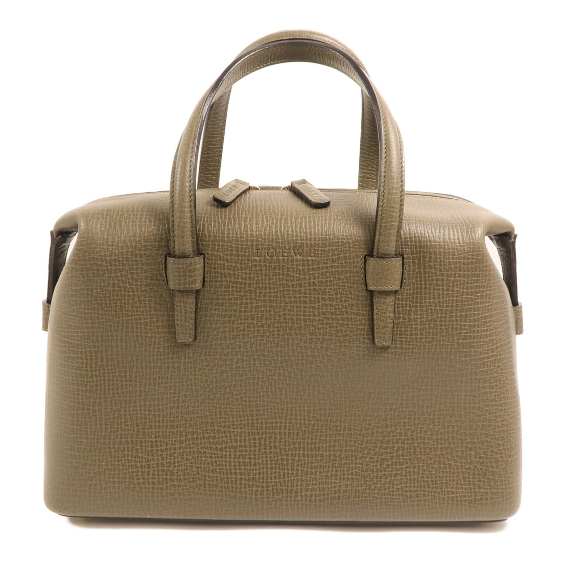 Loewe Green Calfskin Leather Handbag with Gold Tone Hardware: Loewe Green Calfskin Leather Handbag with Gold Tone Hardware This LOEWE handbag features a sophisticated green calfskin leather exterior, offering both durability and timeless style. Designed for wome