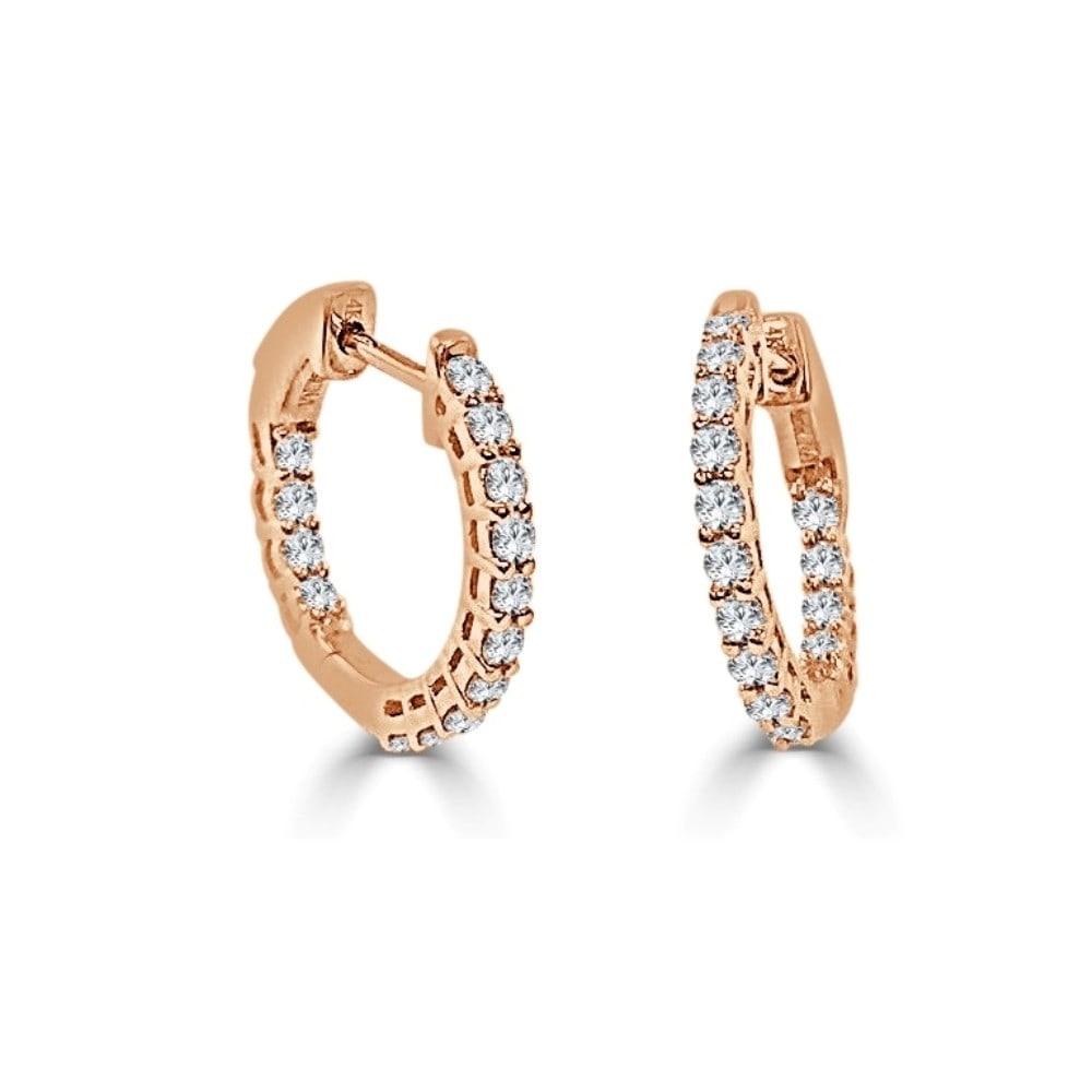 Women's 14KT Rose Gold Diamond Hoop Earrings 0.51 CTW SI1: Women's 14KT Rose Gold Diamond Hoop Earrings 0.51 CTW SI1 These pre-owned 14k rose gold hoop earrings feature a sophisticated in and out design, set with a total of 28 round white diamonds weighing ap