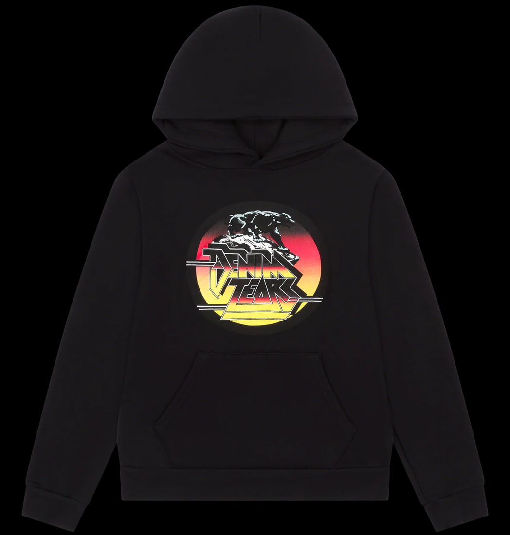 Nightlife Black Hoodie by Denim Tears in Medium Size: Nightlife Black Hoodie by Denim Tears in Medium Size This Denim Tears Nightlife Black Hoodie is presented in a sleek black color. It is in unworn condition and comes in a medium size, offering a comfo