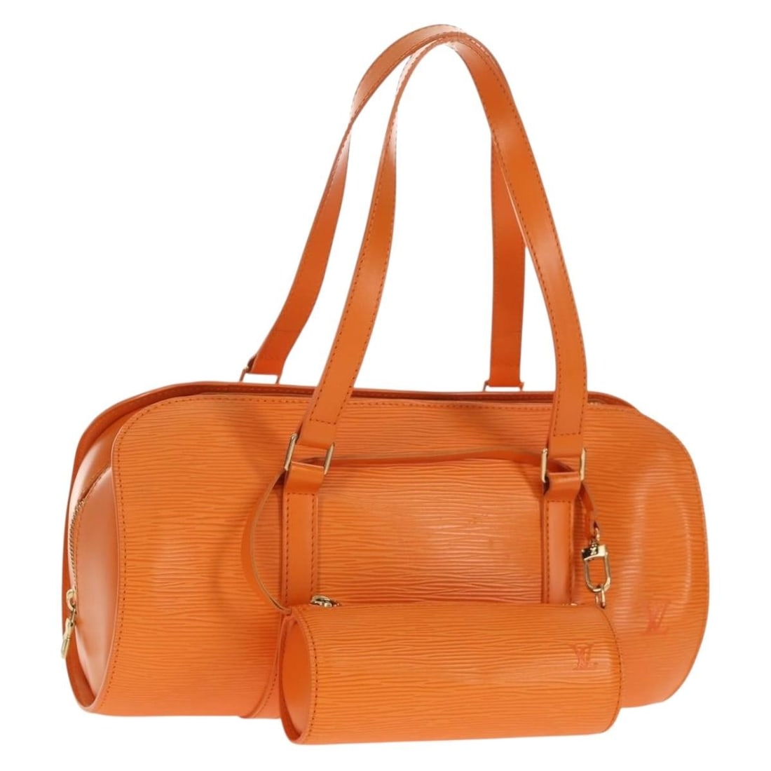 Louis Vuitton Epi Soufflot Orange Leather Handbag with Dust Bag and Pouch: Louis Vuitton Epi Soufflot Orange Leather Handbag with Dust Bag and Pouch This Louis Vuitton Epi Soufflot handbag in orange mandarin is crafted from Epi leather and features a structured silhouette. T