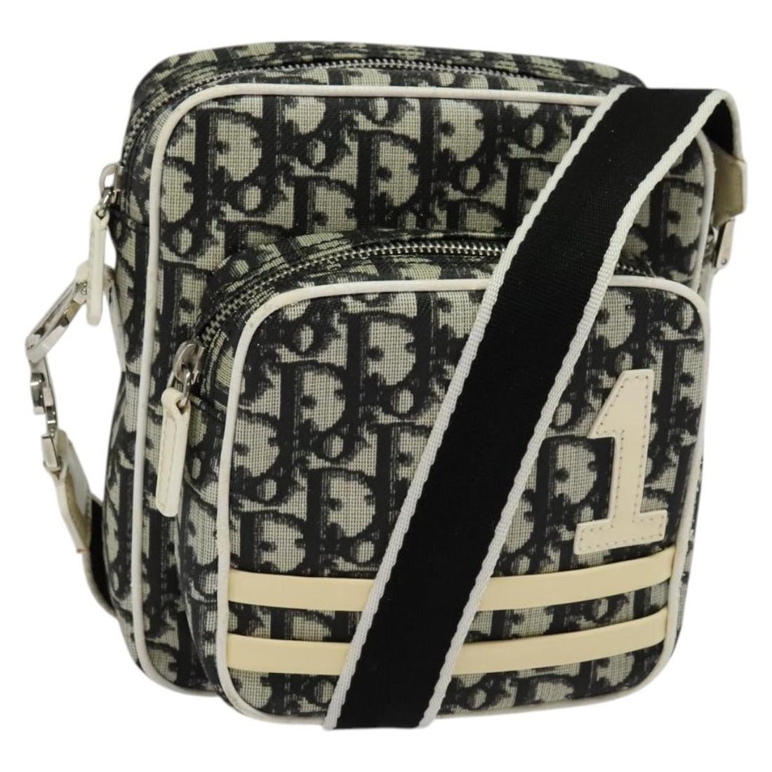 Christian Dior Trotter Canvas Black Silver Shoulder Bag PVC Auth Italy: Christian Dior Trotter Canvas Black Silver Shoulder Bag PVC Auth Italy This Christian Dior Trotter Canvas Shoulder Bag is a stylish accessory made from durable PVC leather and Trotter canvas. The bag 