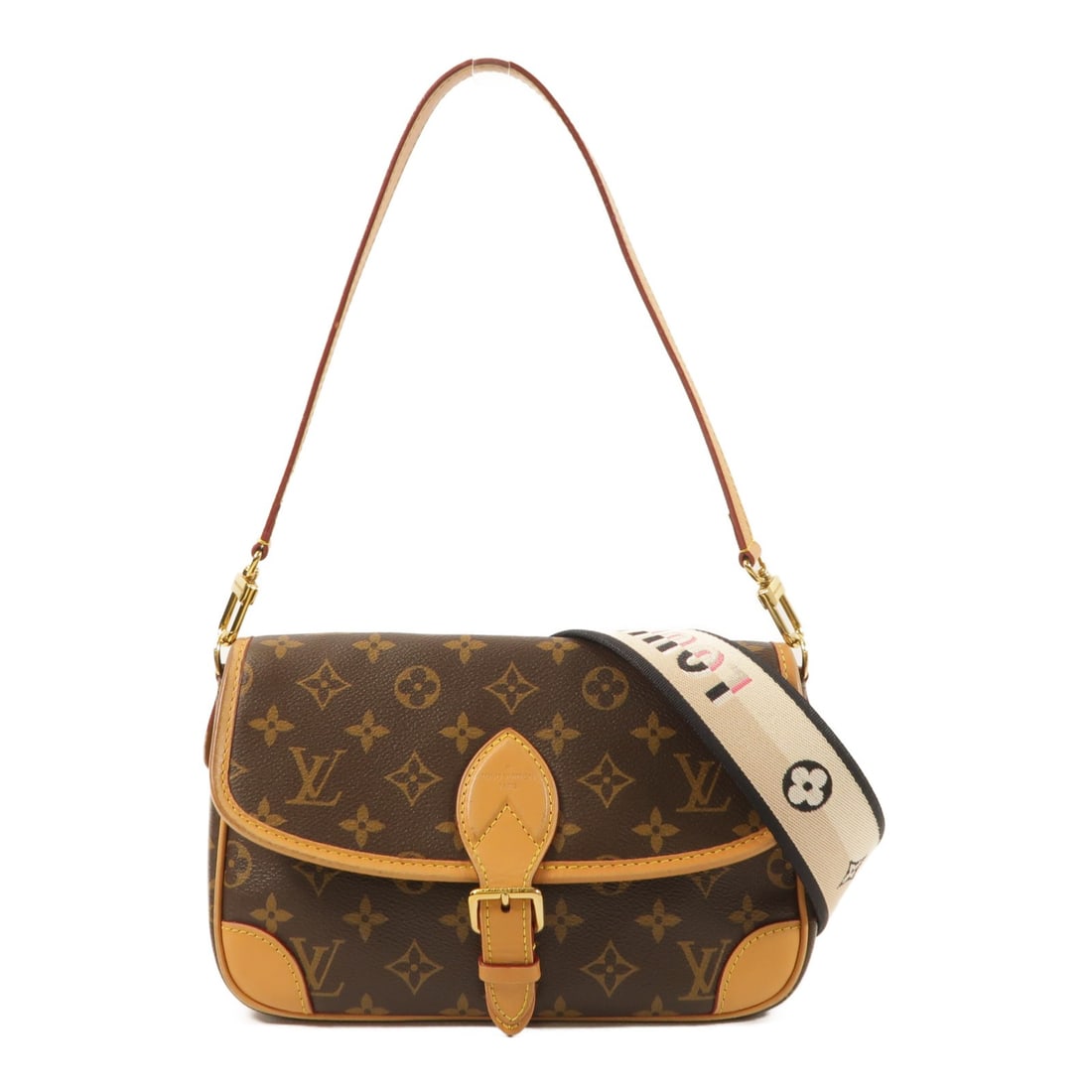 Louis Vuitton Diane Monogram Canvas Shoulder Bag with Gold Hardware: Louis Vuitton Diane Monogram Canvas Shoulder Bag with Gold Hardware This Louis Vuitton Diane 2-way shoulder bag features the iconic Monogram pattern in brown PVC coated canvas. Designed for women, it 