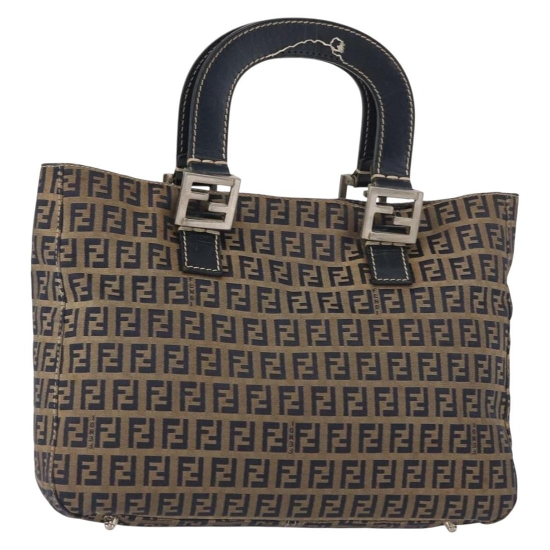 FENDI Zucchino Canvas Hand Bag Navy Silver Authentic Italy: FENDI Zucchino Canvas Hand Bag Navy Silver Authentic Italy Introducing a chic FENDI Zucchino Canvas Hand Bag in Navy and Silver, a perfect blend of style and practicality. Crafted in Italy, this elega