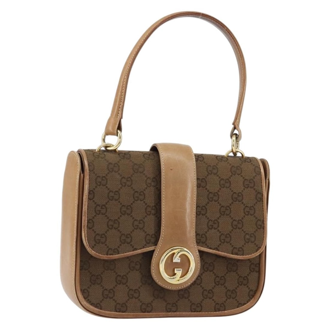 GUCCI GG Canvas Hand Bag Brown Gold Auth Italy 151270: GUCCI GG Canvas Hand Bag Brown Gold Auth Italy 151270 This authentic GUCCI GG Canvas Hand Bag showcases a chic blend of brown and gold, crafted in Italy. The exterior is made from durable GG canvas, e