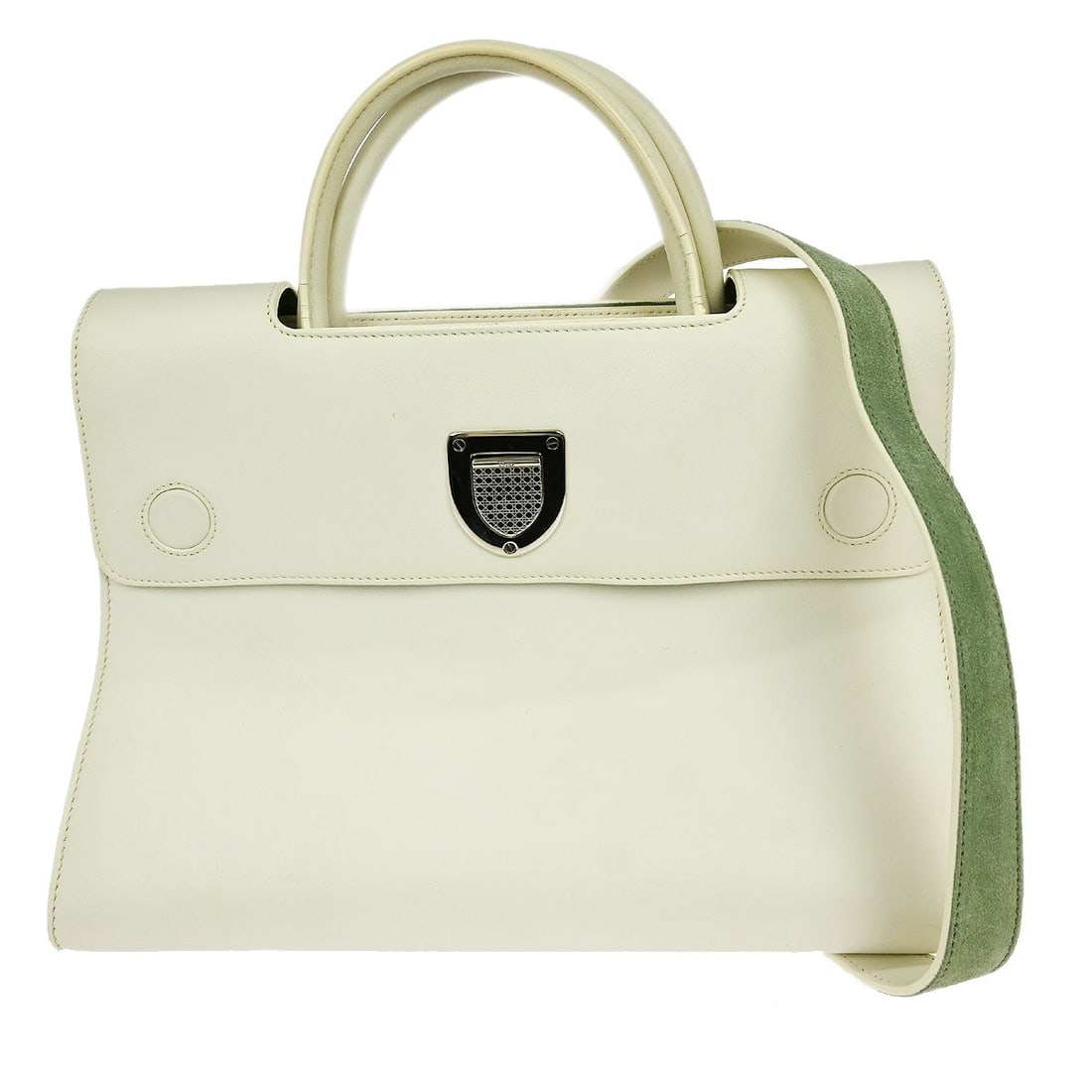 Dior Diorever White Lambskin Satchel Medium Two Way Top Handle Bag: Dior Diorever White Lambskin Satchel Medium Two Way Top Handle Bag Elevate your style with this Christian Dior White Diorever 2way Handbag, a perfect blend of elegance and functionality. This medium-s
