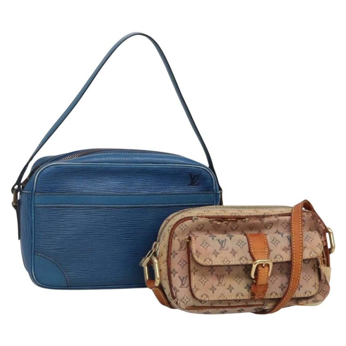 Blue Monogram Mini Canvas Shoulder Bag Duo by Louis Vuitton: Blue Monogram Mini Canvas Shoulder Bag Duo by Louis Vuitton This is a Louis Vuitton Monogram Mini Epi shoulder bag set in blue, crafted from Monogram Mini canvas. Made in France and designed for women