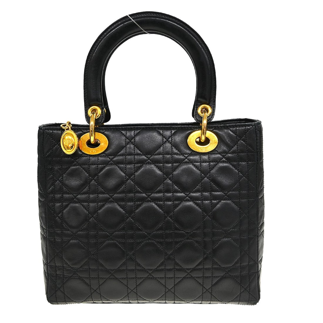 Dior Cannage Black Quilted Lambskin Medium Top Handle Satchel Bag: Dior Cannage Black Quilted Lambskin Medium Top Handle Satchel Bag This Christian Dior handbag features black lambskin leather with the signature Dior Cannage quilted pattern. It is designed in a mediu