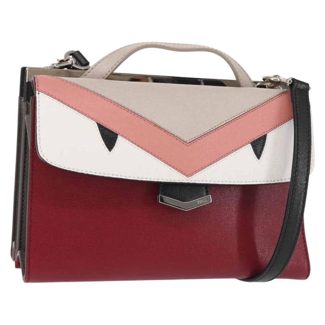 FENDI Demi Jour Bag Bugs Monster Leather Handbag Red Silver Auth BA5782 (1 of 18)