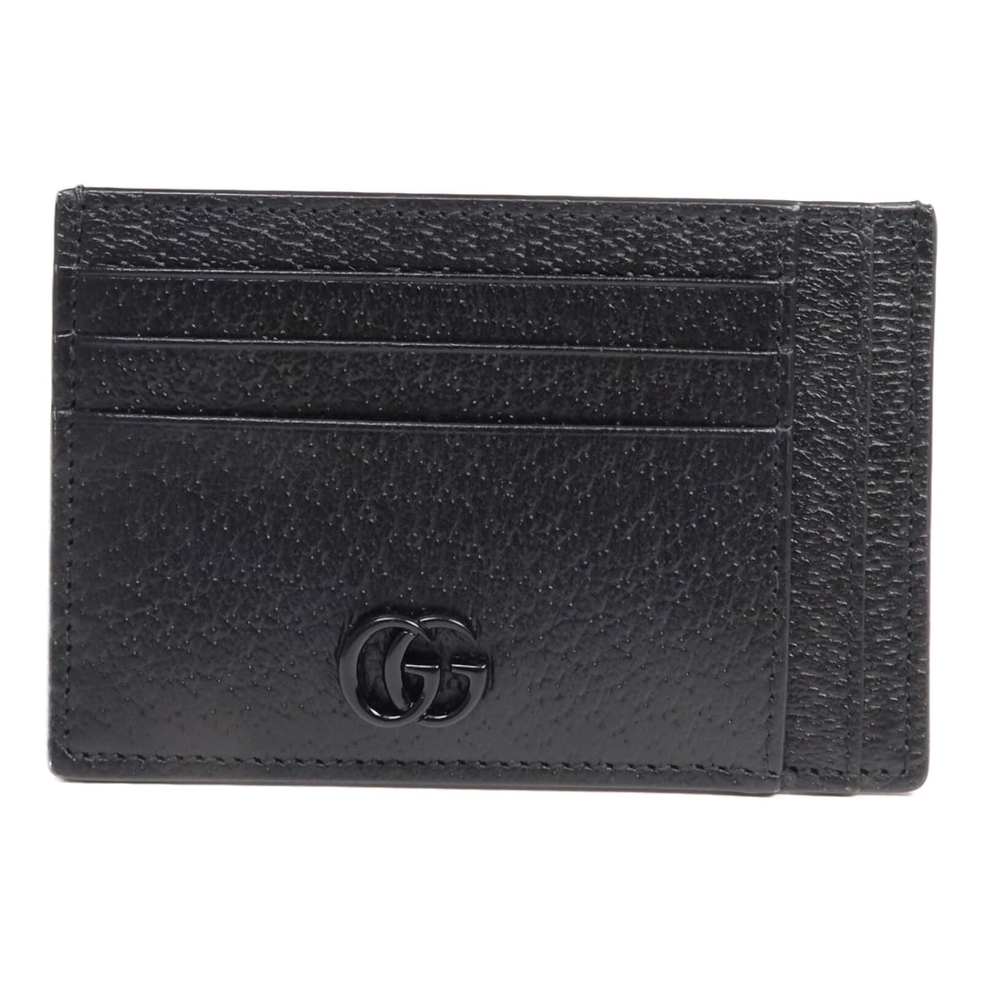 Black Calfskin GG Card Holder by Gucci Italy: Black Calfskin GG Card Holder by Gucci Italy This GUCCI GG card case is crafted from black calfskin leather, offering a sleek and durable design suitable for unisex use. Featuring a minimalist style, 