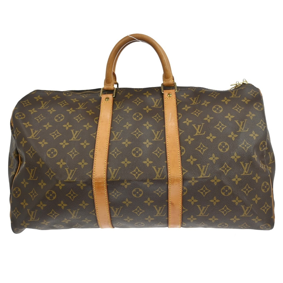 Keepall Monogram Canvas Travel Bag by Louis Vuitton Unisex Brown 50cm: Keepall Monogram Canvas Travel Bag by Louis Vuitton Unisex Brown 50cm This Louis Vuitton Keepall bag features the iconic monogram canvas in brown and is designed for unisex use. The bag is crafted fro