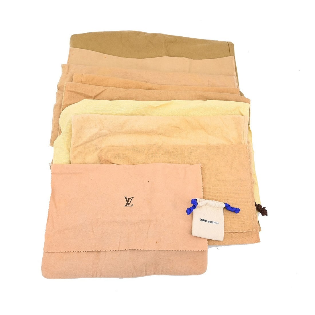 Set of 10 Brown Beige Cotton Louis Vuitton Dustbags: Set of 10 Brown Beige Cotton Louis Vuitton Dustbags This is a set of 10 Louis Vuitton dust bags in brown and beige, crafted from 100% cotton. Designed for unisex use, these dust bags are suitable for 