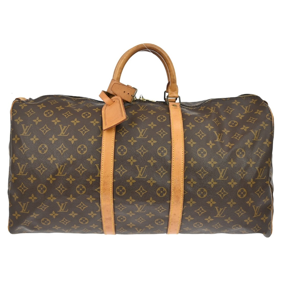 Louis Vuitton Keepall 55 Monogram Canvas Extra Large Travel Duffle Bag: Louis Vuitton Keepall 55 Monogram Canvas Extra Large Travel Duffle Bag This Louis Vuitton Keepall 55 travel handbag features the iconic Monogram canvas leather exterior with beige double handles and a