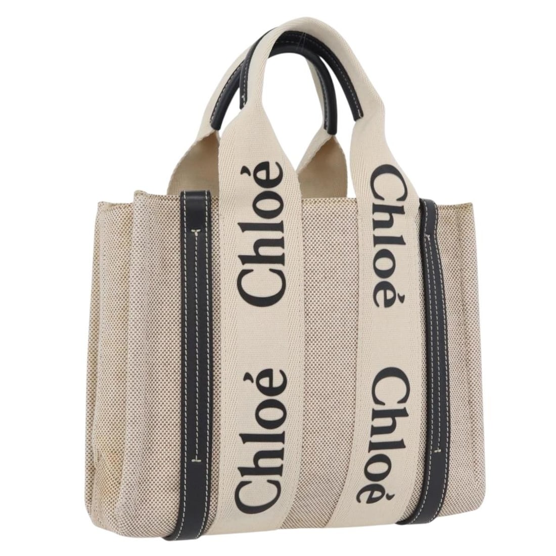 Chloe Woody Small Canvas Beige Handbag for Women Made in Italy (1 of 18)
