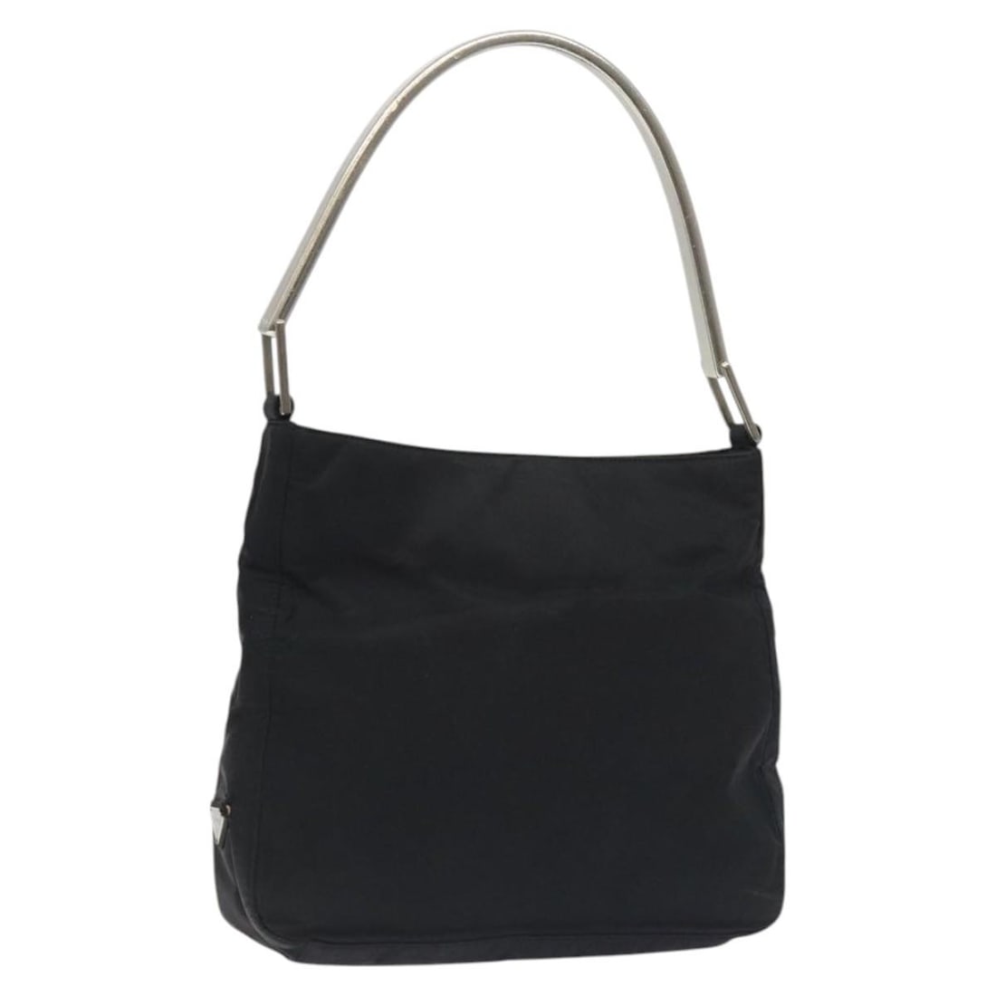 PRADA Black Silver Nylon Shoulder Bag Made in Italy Auth 129067: PRADA Black Silver Nylon Shoulder Bag Made in Italy Auth 129067 This PRADA shoulder bag combines style and functionality with its sleek nylon construction in a timeless black and silver color scheme. 