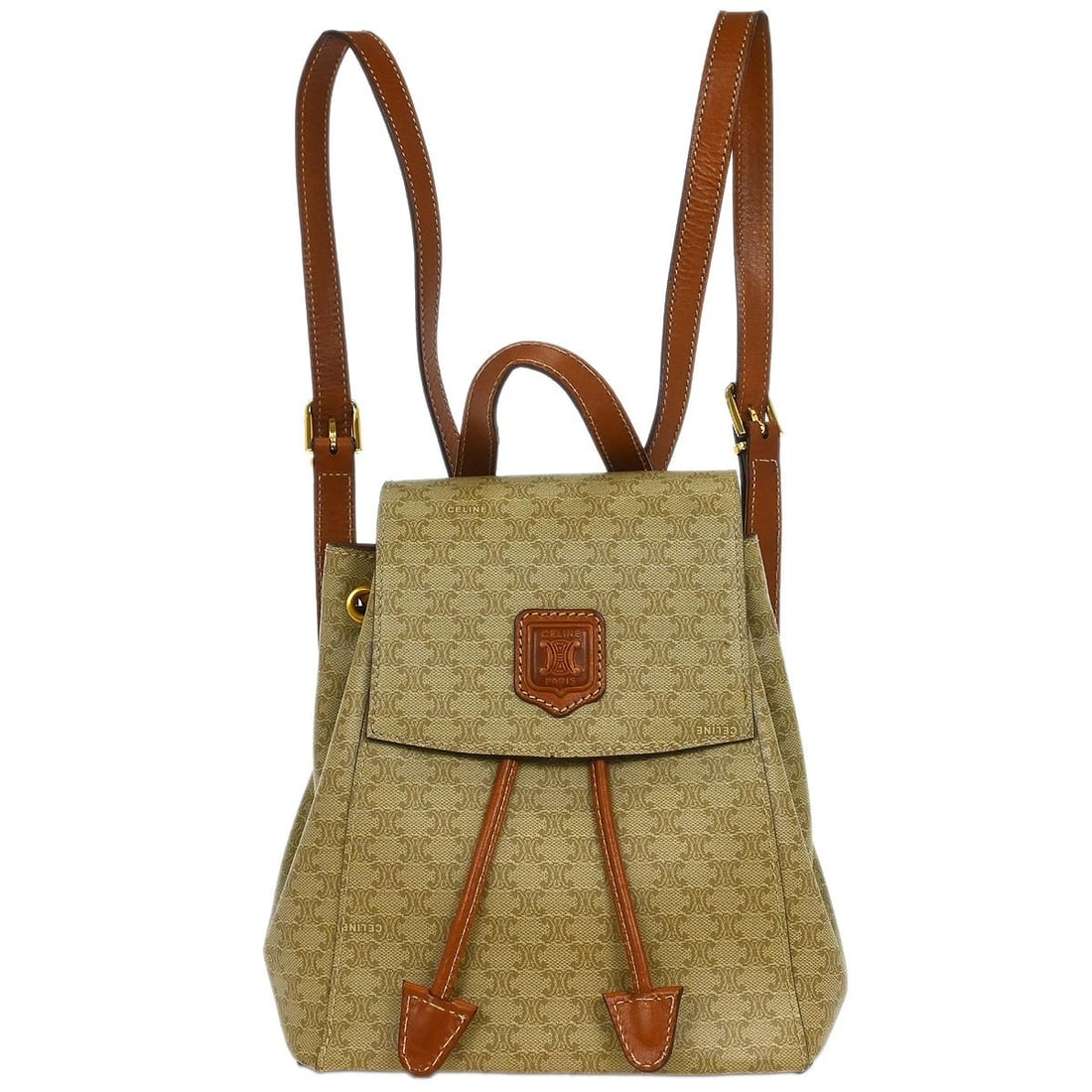 Celine Beige Macadam Mini Backpack DM95 Leather PVC Italy: Celine Beige Macadam Mini Backpack DM95 Leather PVC Italy This stylish Celine Beige Macadam Backpack is perfect for casual outings. Crafted from a combination of leather and PVC, this mini backpack fe
