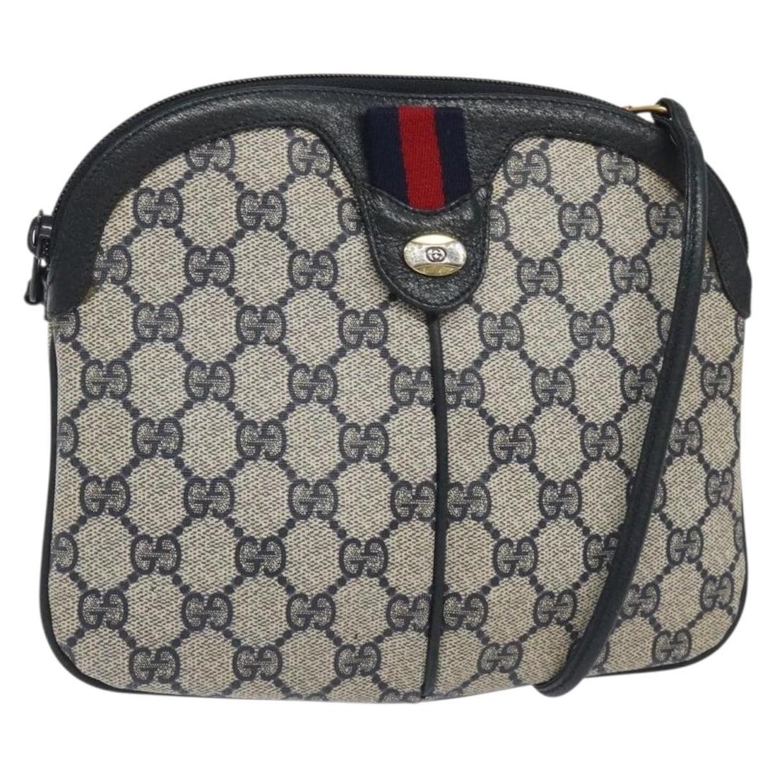 GUCCI GG Supreme Sherry Shoulder Bag PVC Navy Gold Italy 68 02 047 Auth: GUCCI GG Supreme Sherry Shoulder Bag PVC Navy Gold Italy 68 02 047 Auth This GUCCI GG Supreme Sherry Line Shoulder Bag combines luxury and practicality, featuring a sophisticated navy and gold color p