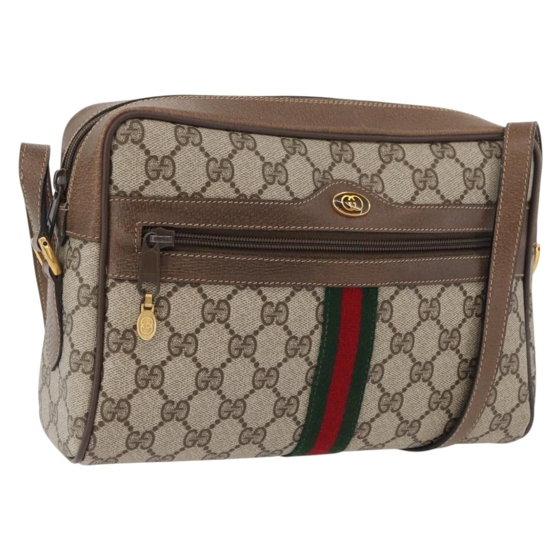 Gucci GG Supreme Sherry Line Beige PVC Leather Shoulder Bag 24 02 005: Gucci GG Supreme Sherry Line Beige PVC Leather Shoulder Bag 24 02 005 This GUCCI GG Supreme Web Sherry Line shoulder bag features a beige and gold color scheme crafted from PVC leather and GG canvas. 