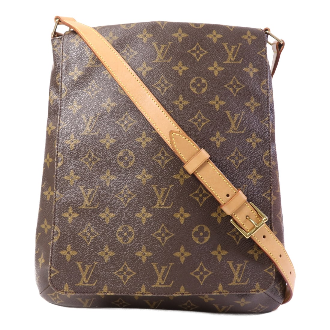 Louis Vuitton Musette Monogram Canvas Shoulder Bag with Gold Hardware: Louis Vuitton Musette Monogram Canvas Shoulder Bag with Gold Hardware This Louis Vuitton Musette crossbody shoulder bag features the iconic monogram pattern on brown PVC coated canvas. Designed for wo