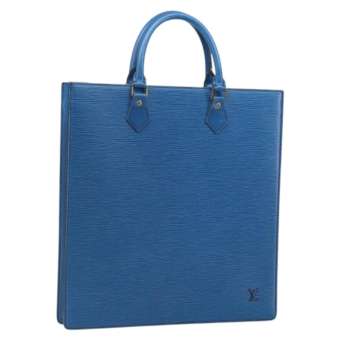 Blue Epi Leather Sac Plat Tote by Louis Vuitton Model M52075: Blue Epi Leather Sac Plat Tote by Louis Vuitton Model M52075 This Louis Vuitton Epi Sac Plat handbag features durable Epi leather in blue and is crafted in France. The bag includes double top handles 