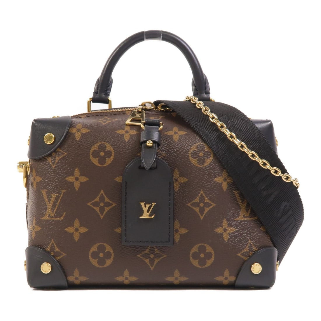 Louis Vuitton Petite Malle Souple Monogram Brown Shoulder Bag with Gold Hardware: Louis Vuitton Petite Malle Souple Monogram Brown Shoulder Bag with Gold Hardware This Louis Vuitton Petite Malle Souple 2-way shoulder bag features the brand's signature monogram brown PVC coated canv