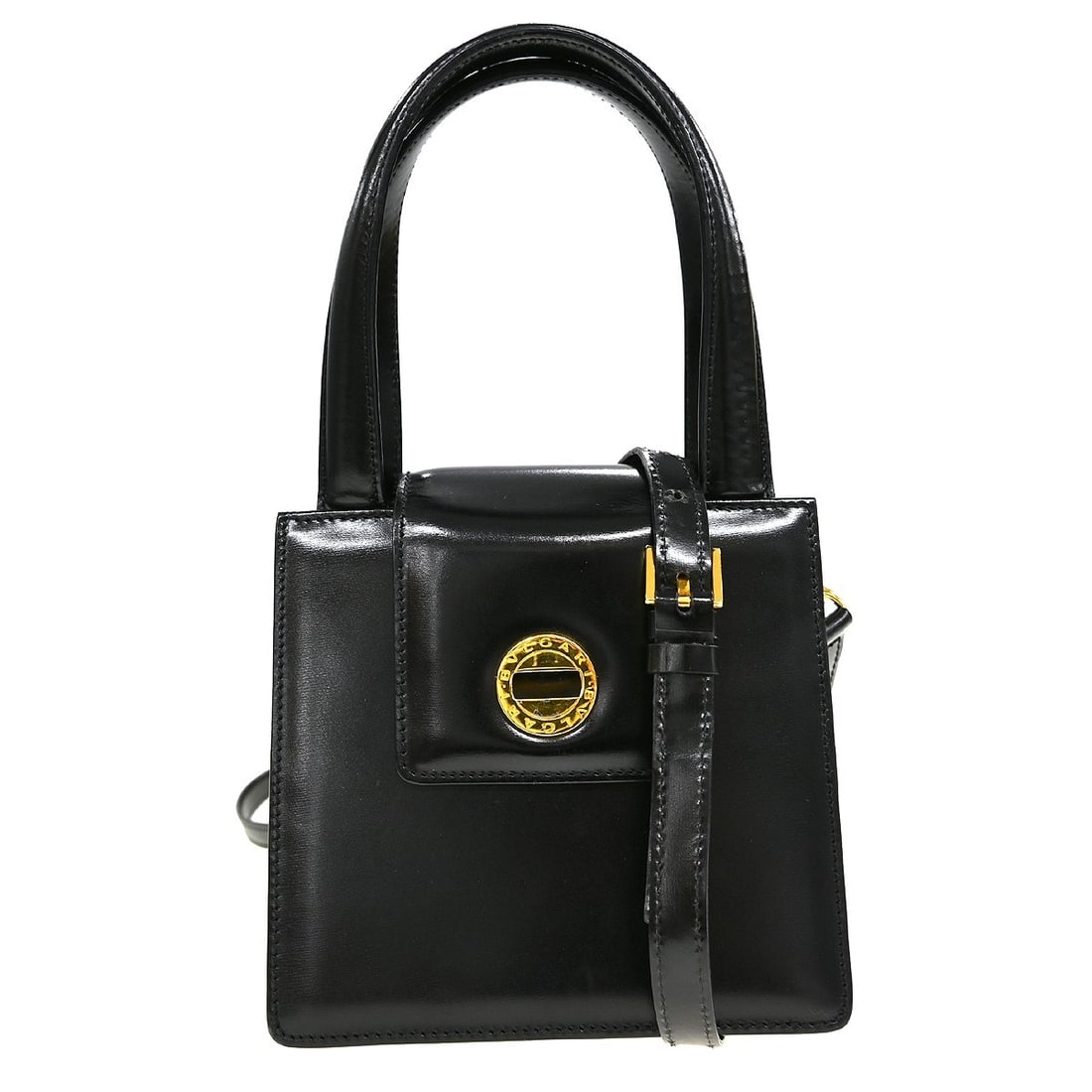 Bvlgari Small Black Leather Convertible Shoulder and Top Handle Bag: Bvlgari Small Black Leather Convertible Shoulder and Top Handle Bag This Bvlgari Black Leather 2-way handbag features a compact, small-sized silhouette with double leather handles and a versatile desi