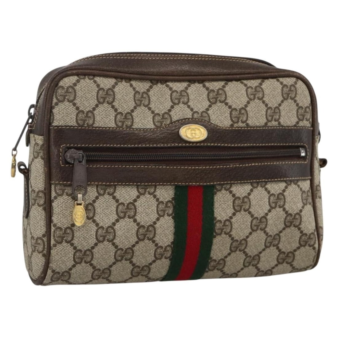 Gucci GG Supreme Web Sherry Line Beige PVC Shoulder Bag 010 378 Italy: Gucci GG Supreme Web Sherry Line Beige PVC Shoulder Bag 010 378 Italy This GUCCI GG Supreme Web Sherry Line shoulder bag features a beige and gold PVC leather exterior with GG canvas accents. Designed