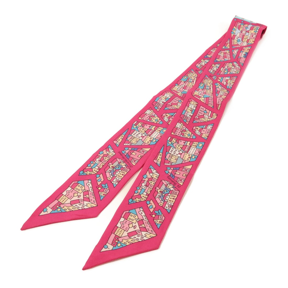 Hermes Silk Twilly Pink and Blue Multicolor Women's Scarf: Hermes Silk Twilly Pink and Blue Multicolor Women's Scarf This Hermes Twilly scarf features a vibrant pink, blue, and multicolor design crafted from luxurious silk. Designed for women, this regular si