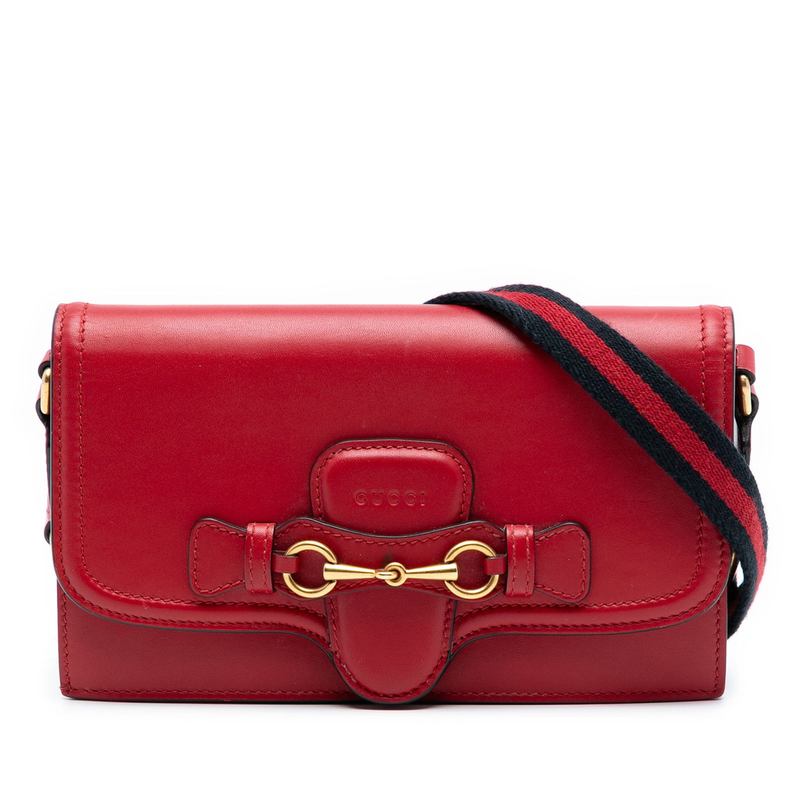 Gucci Lady Web Red Leather Crossbody Wallet with Strap: Gucci Lady Web Red Leather Crossbody Wallet with Strap This Gucci Leather Lady Web Wallet On Strap crossbody bag features a red leather body with a front flap accented by a horsebit detail and snap cl