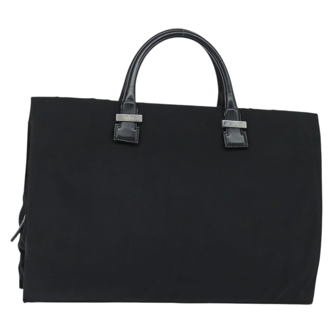 GUCCI Nylon Hand Bag Black Silver Auth 148421 Italy: GUCCI Nylon Hand Bag Black Silver Auth 148421 Italy This authentic GUCCI hand bag features a sleek design crafted from durable nylon in a striking black and silver color scheme. Measuring approximatel