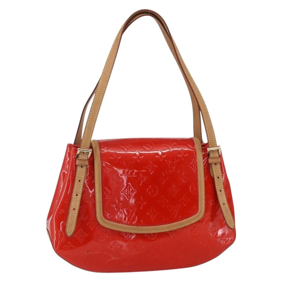 Red Patent Leather Biscayne Bay Shoulder Bag by Louis Vuitton: Red Patent Leather Biscayne Bay Shoulder Bag by Louis Vuitton The Louis Vuitton Biscayne Bay Handbag in Monogram Vernis features red patent leather and is designed for women. This pre-owned bag is in 