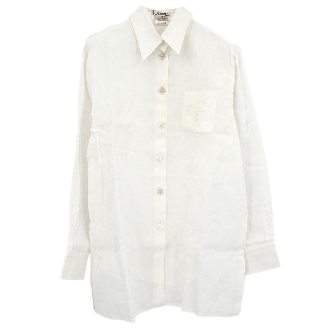 White Linen Long Sleeve Blouse Hermes Size 36 Vintage (1 of 11)