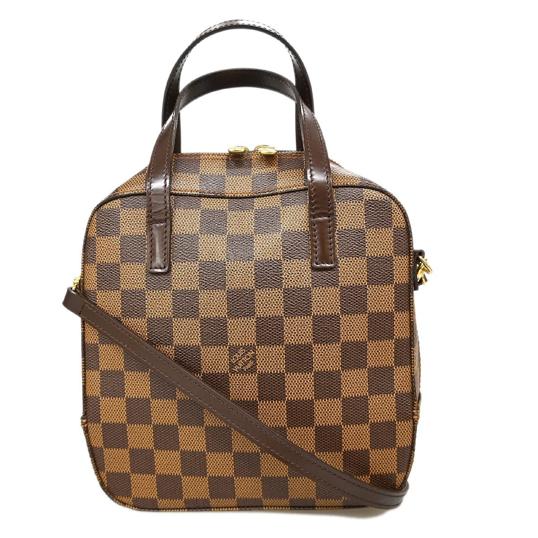 Damier Canvas Spontini Brown Top Handle Bag by Louis Vuitton: Damier Canvas Spontini Brown Top Handle Bag by Louis Vuitton This Louis Vuitton Spontini 2way handbag features the iconic Damier canvas in a brown check pattern, complemented by gold-tone hardware and