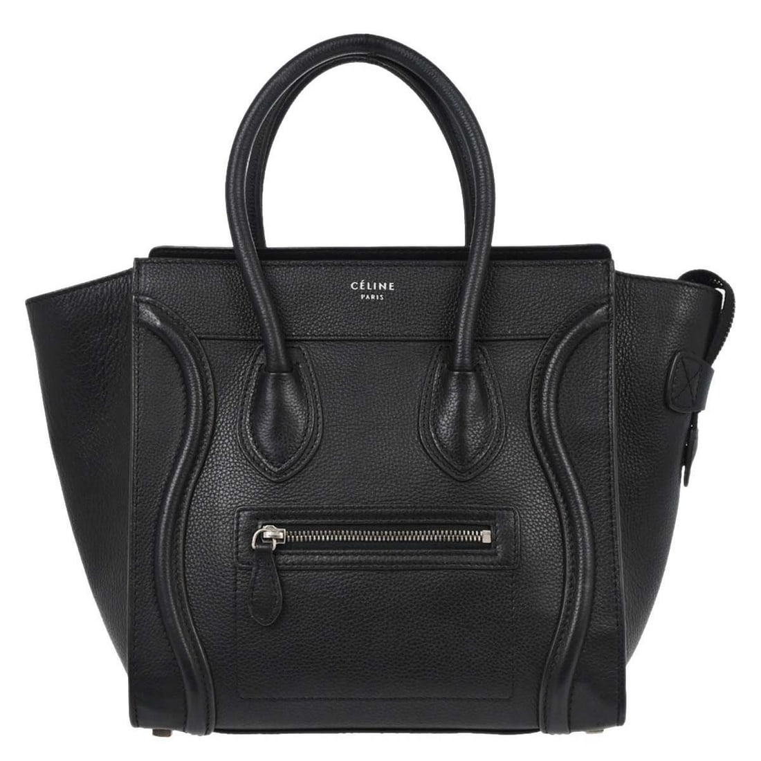 Celine Luggage Micro Tote Black Leather Medium Top Handle Bag: Celine Luggage Micro Tote Black Leather Medium Top Handle Bag This Celine Black Luggage Micro Tote Handbag features a classic top handle design in high-quality black leather. Accented with the iconic 