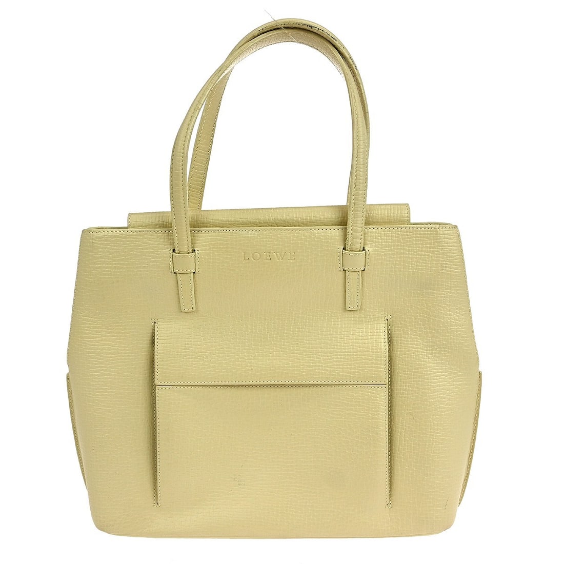 Loewe Medium Ivory Leather Tote Bag with Double Handles: Loewe Medium Ivory Leather Tote Bag with Double Handles Introducing the Loewe Ivory Tote Handbag, a stylish and versatile accessory perfect for everyday use. This medium-sized tote features a magnetic