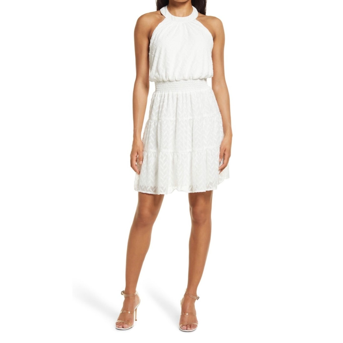 Emerald Sundae Juniors Halter Neck Open Back Dress White L (1 of 3)